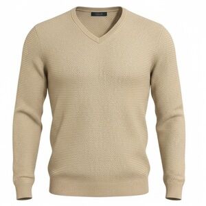 Fairlane Beige V-Neck Sweater XL Cotton Cashmere Blend Lightweight Knit